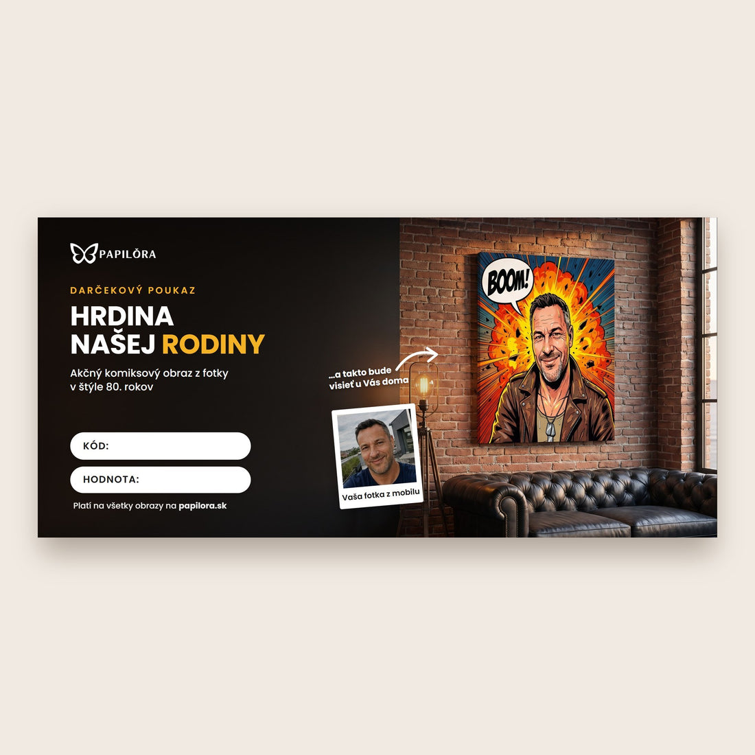 Darčekový poukaz na komiksový obraz z fotky – pre muža