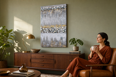 Maľovaný obraz Abstrakt CWF1014W-3E1 v elegantnom interiéri | wall mockup | premium canvas | Papilora.sk
