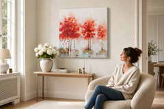 Maľovaný obraz na stenu ABSTRAKT 70x70 cm – ručne maľovaný obraz v elegantnom interiéri (Scandi cream) | wall mockup | premium canvas | Papilora.sk