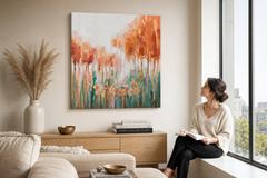 Maľovaný obraz na stenu ABSTRAKT 70x70 cm – ručne maľovaný obraz v elegantnom interiéri (Window reading) | wall mockup | premium canvas | Papilora.sk