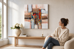 Maľovaný obraz na stenu ABSTRAKT 70x70 cm – ručne maľovaný obraz v elegantnom interiéri (Scandi cream) | wall mockup | premium canvas | Papilora.sk