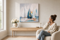 Maľovaný obraz na stenu ABSTRAKT 80x80 cm – ručne maľovaný obraz v elegantnom interiéri (Scandi cream) | wall mockup | premium canvas | Papilora.sk