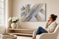 Maľovaný obraz na stenu ABSTRAKT 90x60 cm – ručne maľovaný obraz v elegantnom interiéri (Scandi cream) | wall mockup | premium canvas | Papilora.sk