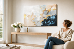 Maľovaný obraz na stenu ABSTRAKT 90x60 cm – ručne maľovaný obraz v elegantnom interiéri (Scandi cream) | wall mockup | premium canvas | Papilora.sk