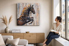 Maľovaný obraz na stenu KÔŇ 75x75 cm 120x40 cm – ručne maľovaný obraz v elegantnom interiéri (Window reading) | wall mockup | premium canvas | Papilora.sk