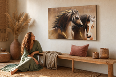 Maľovaný obraz na stenu KONE 90x60 cm – ručne maľovaný obraz v elegantnom interiéri (Bohemian warm) | wall mockup | premium canvas | Papilora.sk