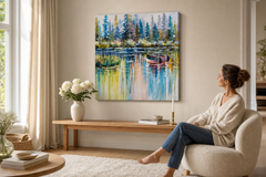 Maľovaný obraz na stenu KRAJINA 60x60 cm – ručne maľovaný obraz v elegantnom interiéri (Scandi cream) | wall mockup | premium canvas | Papilora.sk