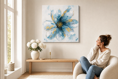Maľovaný obraz na stenu KVETY 50x50 cm – ručne maľovaný obraz v elegantnom interiéri (Scandi cream) | wall mockup | premium canvas | Papilora.sk