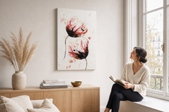 Maľovaný obraz na stenu KVETY 60x90 cm – ručne maľovaný obraz v elegantnom interiéri (Window reading) | wall mockup | premium canvas | Papilora.sk