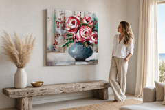 Maľovaný obraz na stenu KVETY 70x70 cm – ručne maľovaný obraz v elegantnom interiéri (Modern coastal) | wall mockup | premium canvas | Papilora.sk