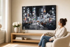 Maľovaný obraz na stenu MESTO 70x50 cm – ručne maľovaný obraz v elegantnom interiéri (Scandi cream) | wall mockup | premium canvas | Papilora.sk