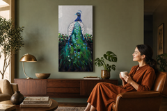 Maľovaný obraz Páv CFAZH4048E1 v elegantnom interiéri | wall mockup | premium canvas | Papilora.sk