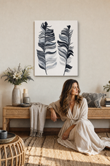Maľovaný obraz na stenu PIERKA – ručne maľovaný obraz v elegantnom interiéri (Bohemian warm) | wall mockup | premium canvas | Papilora.sk