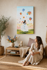Maľovaný obraz na stenu ŽENA – ručne maľovaný obraz v elegantnom interiéri (Bohemian warm) | wall mockup | premium canvas | Papilora.sk