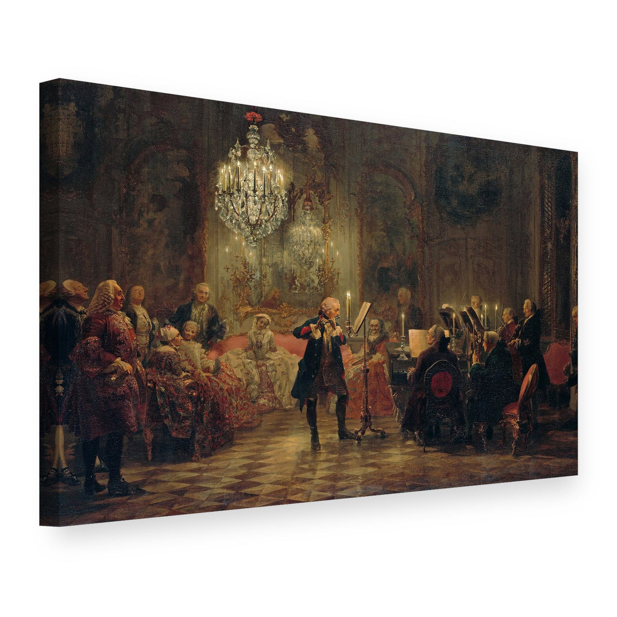 Obraz Flautový koncert Fridricha Veľkého v Sanssouci – Adolph Menzel na plátne, 3D pohľad