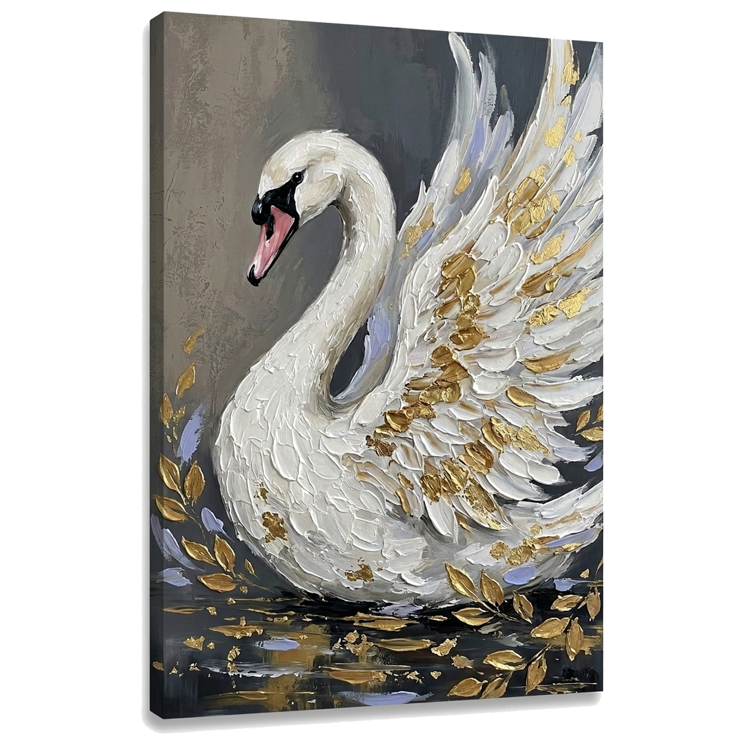 Obraz biela labuť na plátne — 3D vizualizácia canvasu s viditeľným dreveným podrámkom, Papilora Premium Art.