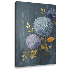 Obraz hortenzie na plátne — 3D vizualizácia canvasu s viditeľným dreveným podrámkom, Papilora Premium Art.