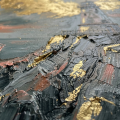 Makro detail ručne maľovaných impasto ťahov akrylovou farbou na povrchu obrazu, viditeľná textúra a reliéf — Papilora Crafted for Home.