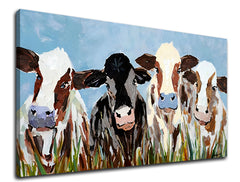 Pop art obraz na plátne s motívom KRAVY, obloha, krajina, vesmír v bielo-hnedých odtieňoch, veselá atmosféra, príroda, vhodný do kuchyne | Obraz na plátne KRAVY – produkt