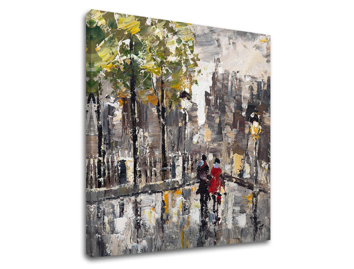 Vintage obraz na plátne s motívom PRECHÁDZKA, stromy, krajina, mapa, mestský motív v hnedo-sivých odtieňoch, romantická atmosféra, vhodný do chodby – produkt