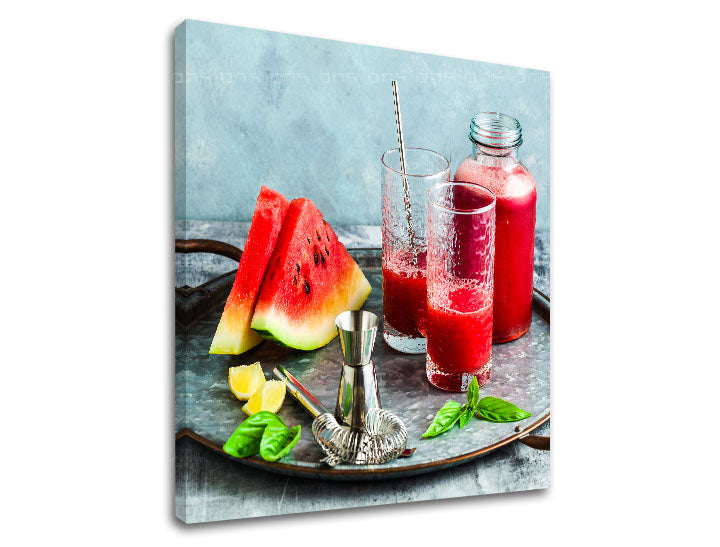 Obraz na plátne s motívom MELÓN, citrón, mapa v strieborno-zelených odtieňoch, vhodný do kuchyne | Obraz na stenu MELÓN_062-12 – produkt
