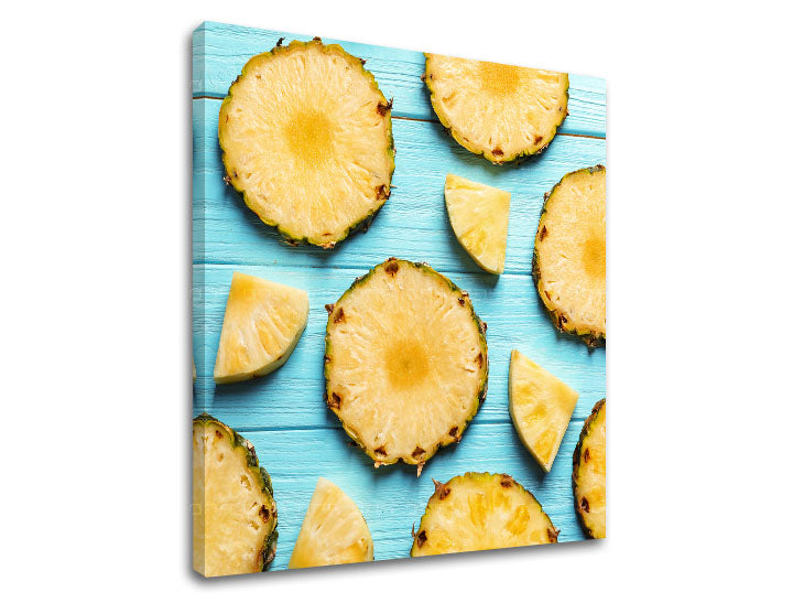 Klasický obraz na plátne s motívom ANANÁS v tyrkysovo-žltých odtieňoch, veselá atmosféra, tropický raj, vhodný do kuchyne | Obraz na stenu ANANÁS_064-12 – produkt