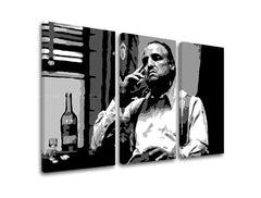 Pop art obraz na plátne s motívom Marlon Brando, cigara, fľaša, príroda v bielo-sivých odtieňoch, dramatická atmosféra, filmový svet a sila a moc – produkt, pohľad 2