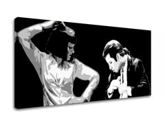 Pop art obraz na plátne s motívom Pulp Fiction, muž v obleku, príroda v bielo-čiernych odtieňoch, dramatická atmosféra, vhodný do kancelárie – produkt, pohľad 2