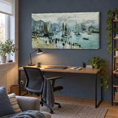 Obraz Rybárske lode opúšťajú prístav Le Havre – Claude Monet na plátne v pracovni