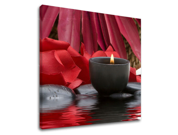 Klasický obraz na plátne s motívom FENG SHUI, sviečka, krajina, príroda v modro-strieborných odtieňoch, pokojná atmosféra, romantika, vhodný do obývačky – hlavný