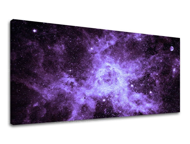 Moderný obraz na plátne s motívom PANORÁMA VESMÍR, hviezdy, galaxia, vesmír v bielo-fialových odtieňoch, éterická atmosféra, vhodný do obývačky – hlavný