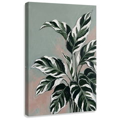 Obraz veľké listy tropickej rastliny s panašovaním na plátne — 3D vizualizácia canvasu s viditeľným dreveným podrámkom, Papilora Premium Art.