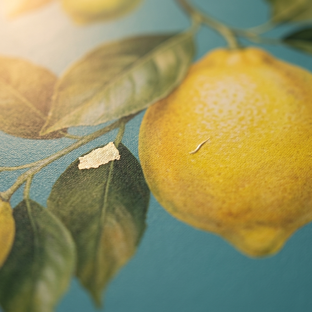 Makro detail ručne maľovaných impasto ťahov akrylovou farbou na povrchu obrazu, viditeľná textúra a reliéf — Papilora Crafted for Home.