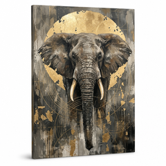 Obraz hlavy slona afrického z čelného pohľadu na plátne — 3D vizualizácia canvasu s viditeľným dreveným podrámkom, Papilora Premium Art.