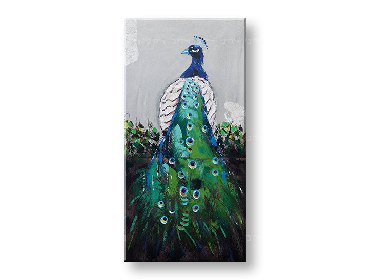 Ručne maľovaný obraz na stenu PÁV 60x120 cm – 3D perspektíva canvasu na drevenom ráme | 100 % originál | akryl na plátne ARTMIE | Papilora.sk