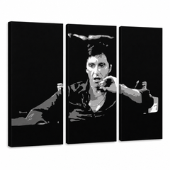Ručne maľovaný POP Art obraz AL PACINO – 3D vizualizácia ručne maľovaného plátna na bielom pozadí. Dominantné farby: čierna, sivá, biela.