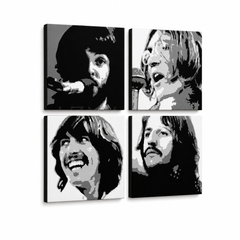 Ručne maľovaný POP Art obraz Beatles – 3D vizualizácia ručne maľovaného plátna na bielom pozadí. Dominantné farby: čierna, biela, šedá.