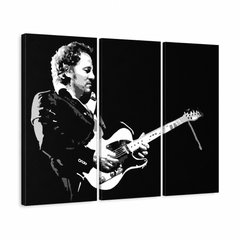 Ručne maľovaný POP Art obraz Bruce Springsteen – 3D vizualizácia ručne maľovaného plátna na bielom pozadí. Dominantné farby: čierna, biela, šedá.