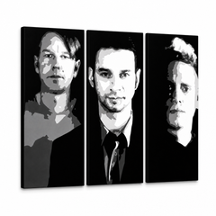 Ručne maľovaný POP Art obraz Depeche Mode – 3D vizualizácia ručne maľovaného plátna na bielom pozadí. Dominantné farby: čierna, biela, šedá.