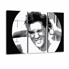 Ručne maľovaný POP Art obraz ELVIS – 3D vizualizácia ručne maľovaného plátna na bielom pozadí. Dominantné farby: čierna, biela, žltá.