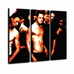 Ručne maľovaný POP Art obraz Fight Club – 3D vizualizácia ručne maľovaného plátna na bielom pozadí. Dominantné farby: čierna, oranžová, biela.
