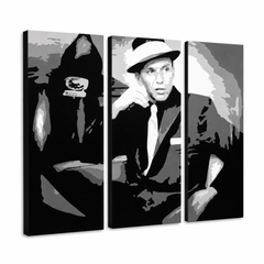 Ručne maľovaný POP Art obraz Frank Sinatra sin – 3D vizualizácia ručne maľovaného plátna na bielom pozadí. Dominantné farby: čierna, biela, sivá.