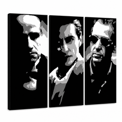 Ručne maľovaný POP Art obraz GODFATHER – 3D vizualizácia ručne maľovaného plátna na bielom pozadí. Dominantné farby: čierna, biela, sivá.