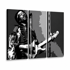Ručne maľovaný POP Art obraz Jimmy Hendrix – 3D vizualizácia ručne maľovaného plátna na bielom pozadí. Dominantné farby: čierna, biela, sivá.