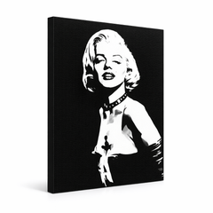 Ručne maľovaný POP Art obraz Marilyn Monroe – 3D vizualizácia ručne maľovaného plátna na bielom pozadí. Dominantné farby: čierna, biela, šedá.