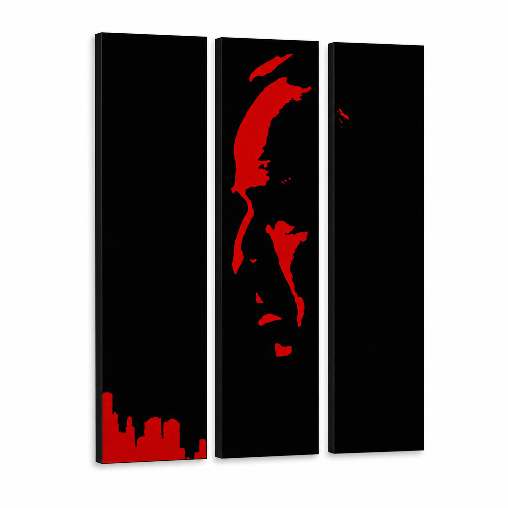 Ručne maľovaný POP Art obraz Marlon Brando – 3D vizualizácia ručne maľovaného plátna na bielom pozadí. Dominantné farby: čierna, červená.