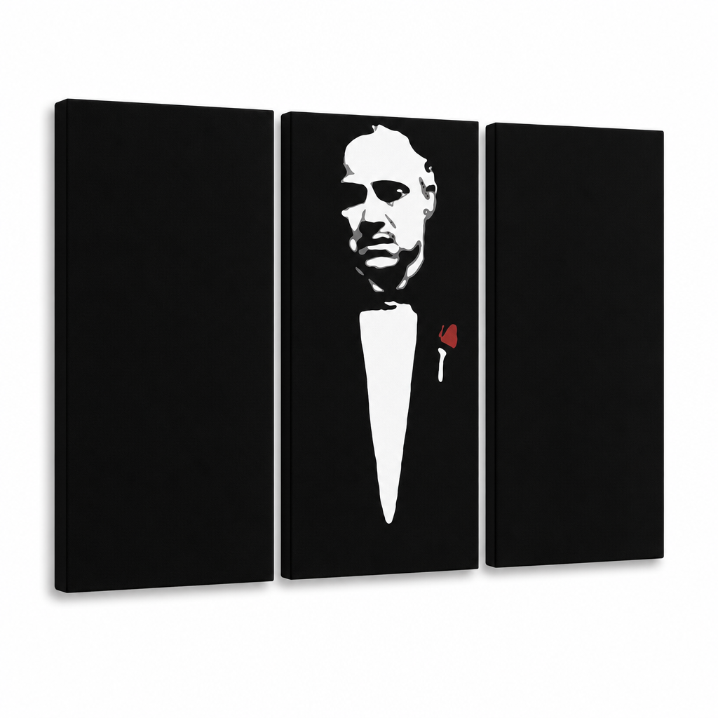 Ručne maľovaný POP Art obraz Marlon Brando – 3D vizualizácia ručne maľovaného plátna na bielom pozadí. Dominantné farby: čierna, biela, červená.