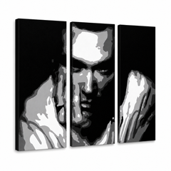 Ručne maľovaný POP Art obraz Morrisey – 3D vizualizácia ručne maľovaného plátna na bielom pozadí. Dominantné farby: čierna, biela, sivá.