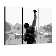 Ručne maľovaný POP Art obraz ROCKY – 3D vizualizácia ručne maľovaného plátna na bielom pozadí. Dominantné farby: čierna, sivá, biela.