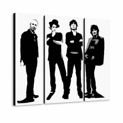 Ručne maľovaný Pop Art obraz Rolling Stones | kvadriptych – 3D vizualizácia ručne maľovaného plátna na bielom pozadí. Dominantné farby: čierna, biela, šedá.